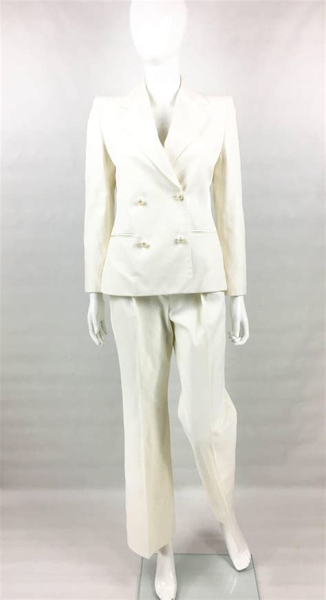 chanel white pant suit|vintage chanel bodysuit.